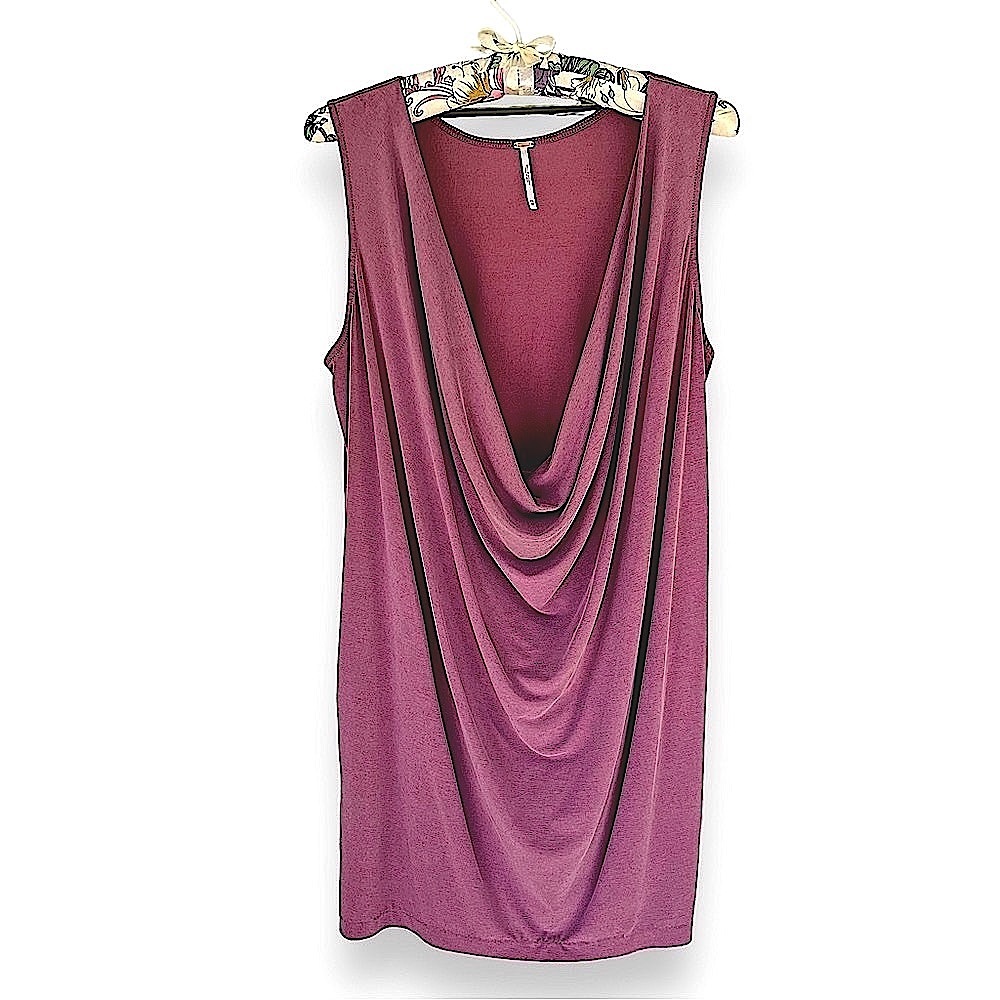 Free People Purple Plunging Front Drape Mini Dress XS Stretch Feminine Sexy Date
